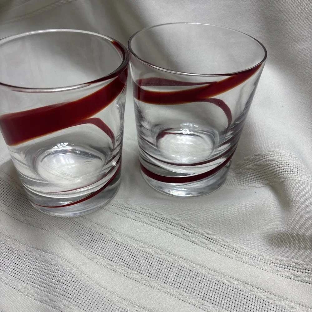 Pier 1 Red Swirline Double Old Fashioned Rocks Whiskey Glasses Set Of 2 Swirl 4